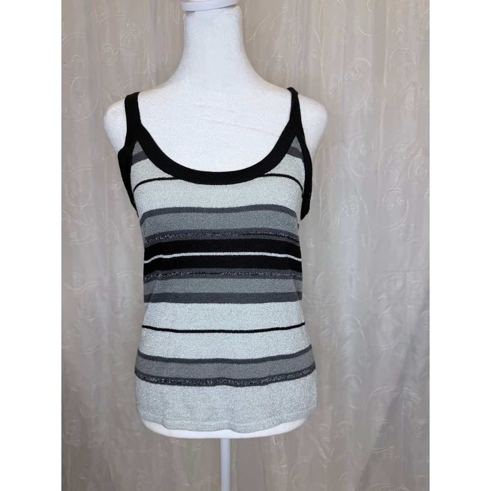 Gantos Vintage Metallic Knit Striped Tank Top Silver Black Grey Size M